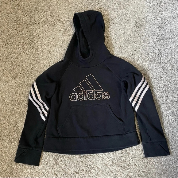 Adidas  Girls Black and Gold Stripes Hoodie Sz S - Picture 2 of 9